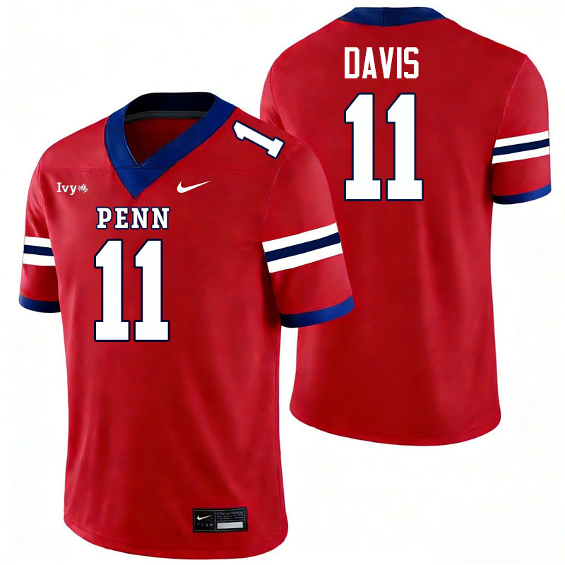 Pennsylvania Quakers #11 Jake Davis College Football Jerseys,Uniforms Stitched-Red